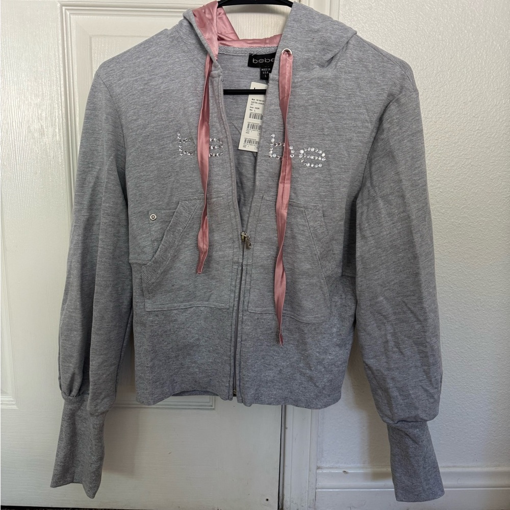 Bebe Heather Gray Satin Hoodie